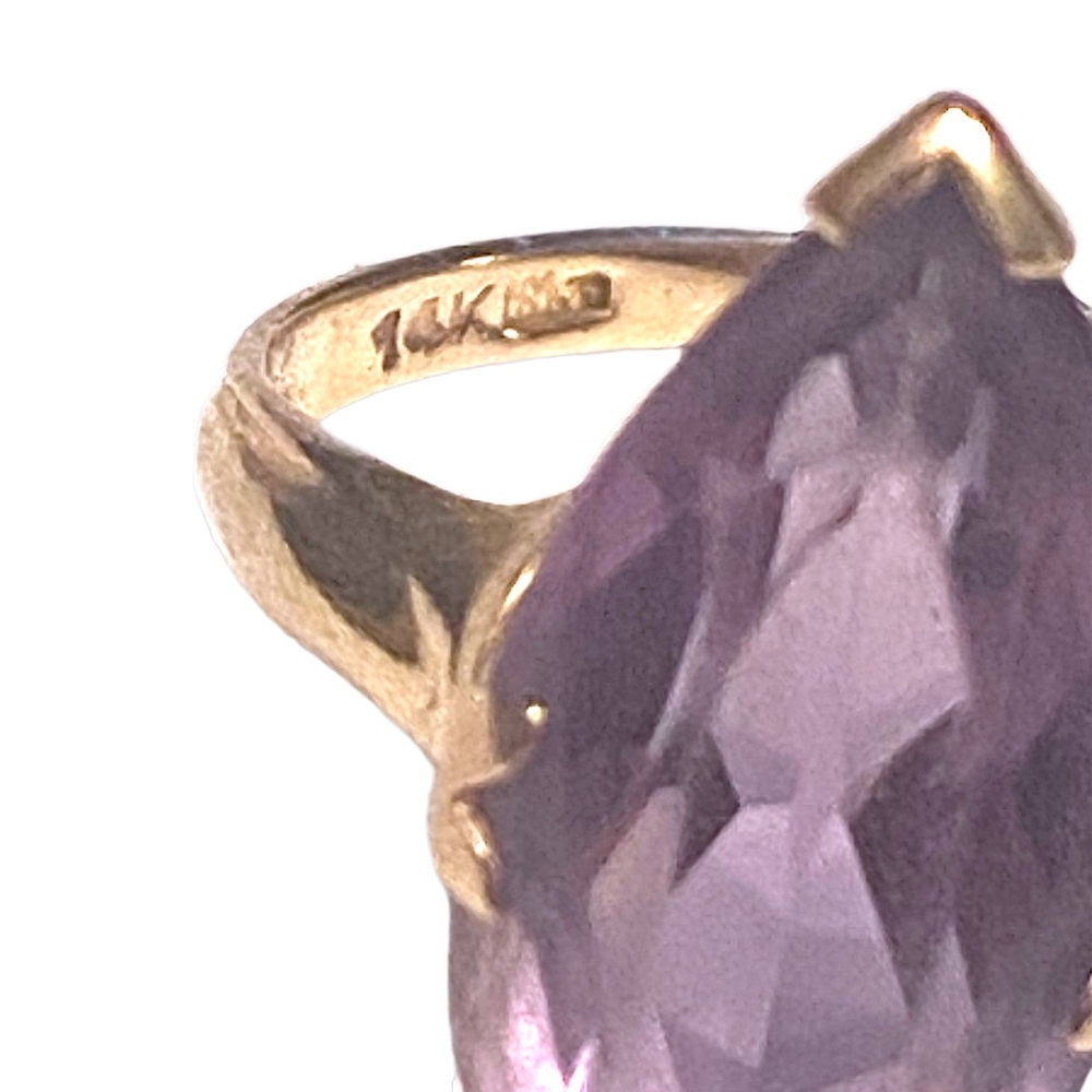 14k gold Amethyst Marquis Ring Solid Gold - Picture 3 of 4